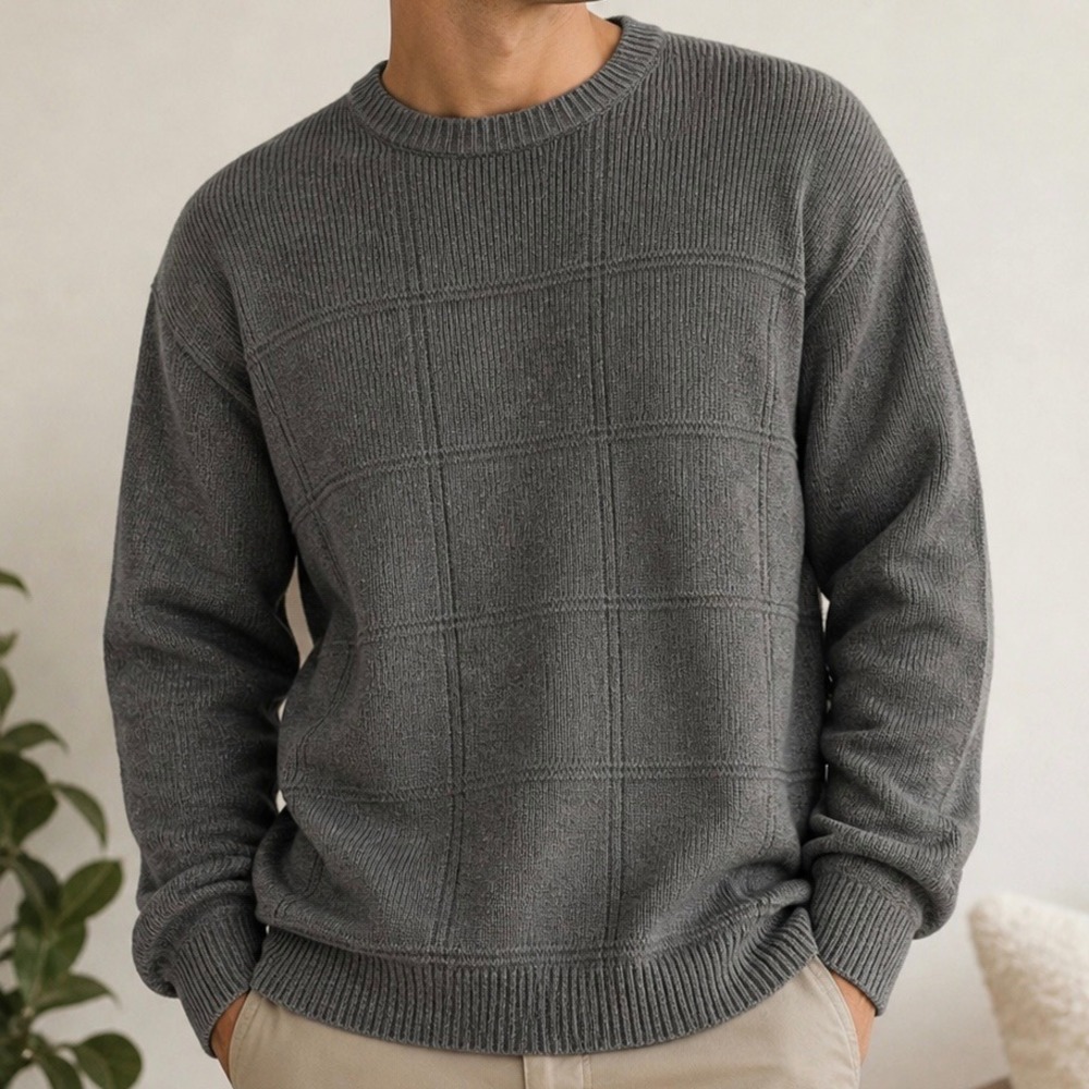 Arrow USA 1851 Men's Medium Gray Ribbed Knit Crewneck Sweater Cotton Classic